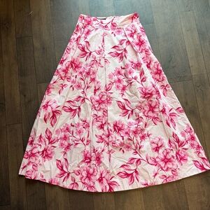 Zara Floral Print High Waist Pleated Midi Pink Floral A-line Skirt Women’s Small